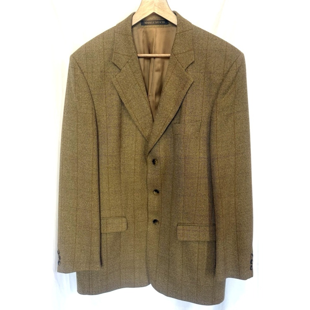 St Michael Marks Spencer Mens‎ Windowpane Wool Cashmere Sports Coat 42L Blazer - Picture 3 of 11